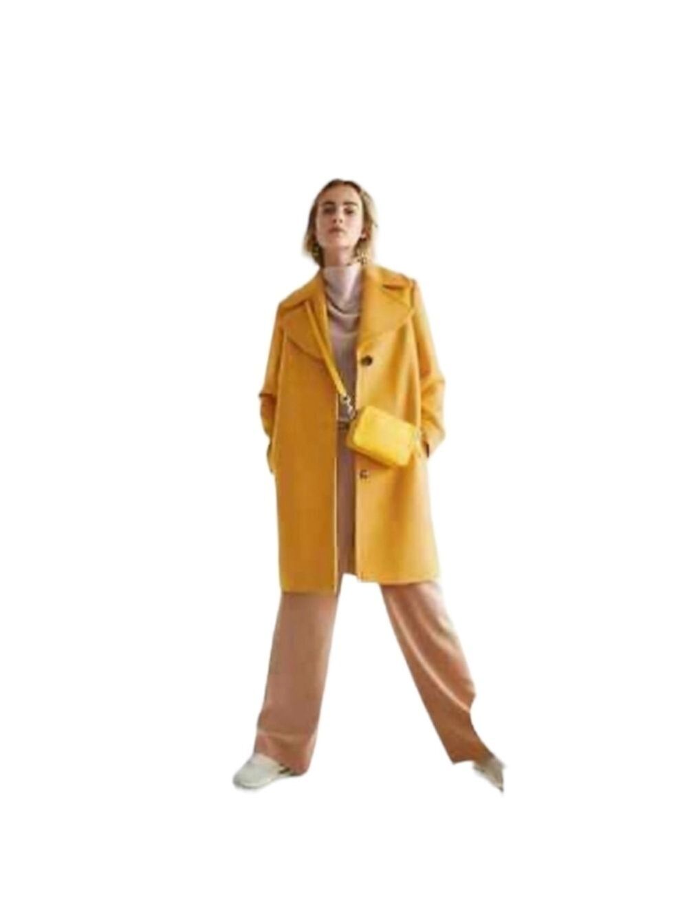 Sam Edelman Yellow Notch Lapel Single Breasted Wool Blend Coat 2P Trendy